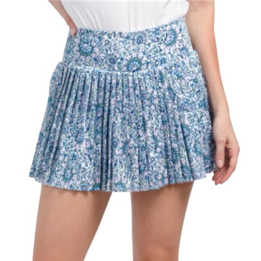 LN LAURA ASHLEY Floral Print UPF 50 Built-in Shorts Pleated Mini Skort Skirt - M